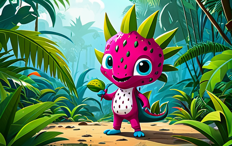 **
"A vibrant and adventurous dragon fruit character, fully clothed in kid-friendly attire, exploring a lush tropical jungle, safe for work, appropriate content, perfect anatomy, natural proportions, family-friendly, high quality illustration, cartoon style, bright colors"
**