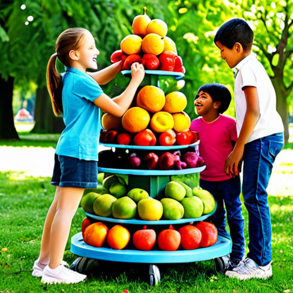 코코몽의 스토리텔링 기법 - **Prompt:** "A group of diverse children, fully clothed in casual clothing, joyfully building a towe...