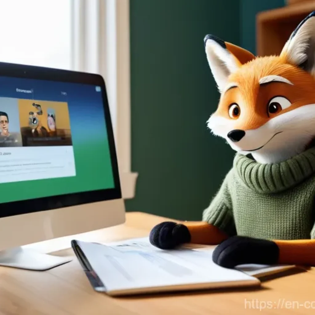 코코몽과 디지털 마케팅 전략 - **Prompt:** A charming, anthropomorphic fox character, approximately 25 years old in appearance, sit...