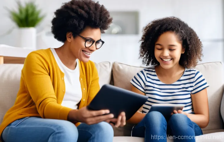 코코몽의 SNS 마케팅 전략 - **Prompt 1: Diverse Families Engaging with Educational Content**
    A brightly lit, comfortable liv...