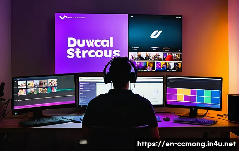 코코몽의 방송 플랫폼 다양성 - A modern streaming setup featuring a charismatic content creator engaging with their audience on mul...